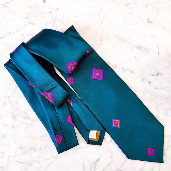 Teal Tie with Colorful Tiles - Picture 4 of 5
